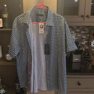 Men’s blue and orange button up shirt